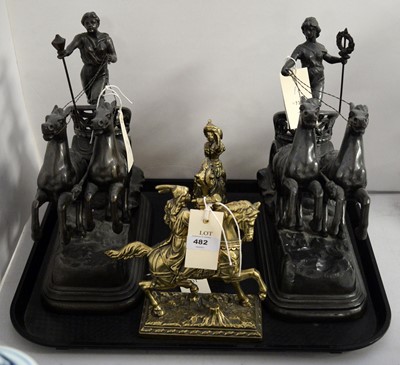 Lot 482 - A pair of bronzed spelter figures