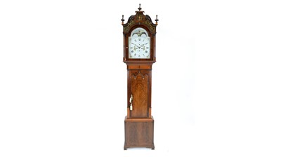 Lot 1176 - T. Gaskell, Knutsford: an ornate mahogany and satinwood banded longcase clock.