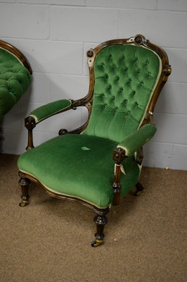 Lot 9 - Victorian three-piece salon suite; and two Edwardian footstools.