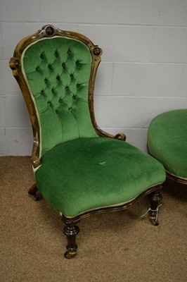 Lot 9 - Victorian three-piece salon suite; and two Edwardian footstools.