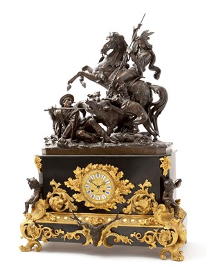 Lot 1142 - Raingo Freres: a large and impressive black slate, gilt and bronze mantel clock.