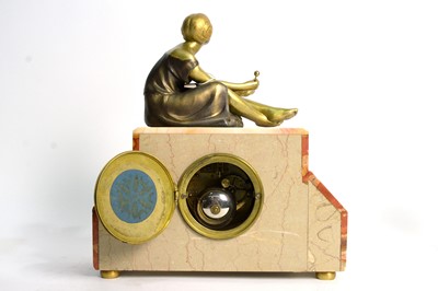 Lot 1157 - F. Marti: an Art Deco marble and gilt metal clock garniture.