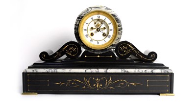 Lot 1150 - S. Marti & Cie: a 19th C black slate and variegated marble mantel clock.