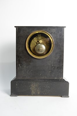 Lot 1153 - Leroy, Paris: a late 19th Century French black slate and marble detail mantel clock.