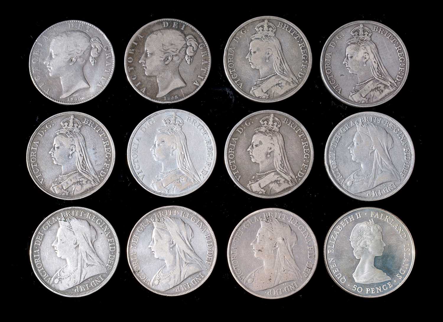 Lot 139 - Victoria (1837-1901), eleven Crowns and another silver coin.