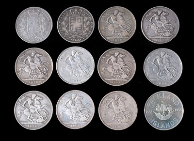 Lot 139 - Victoria (1837-1901), eleven Crowns and another silver coin.