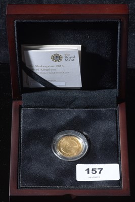 Lot 157 - The Shakespeare 2016 United Kingdom quarter-ounce gold proof coin
