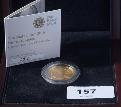 Lot 157 - The Shakespeare 2016 United Kingdom quarter-ounce gold proof coin