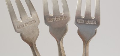Lot 210 - A set of six Art Deco silver fish knives and forks, by Roberts & Belk
