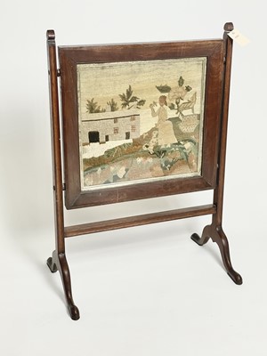 Lot 808 - Victorian Arts and Crafts needlework firescreen depicting a Wensleydale farmstead