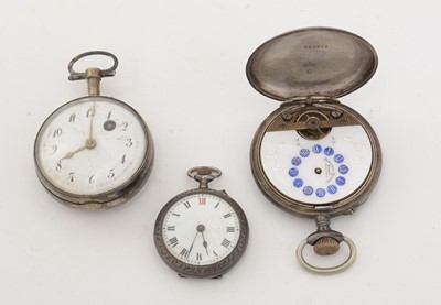 Lot 248 - Two silver cased pocket watches and a fob watch.