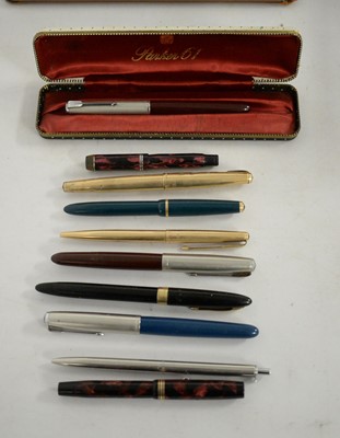 Lot 305 - Parker fountain and ballpoint ink pens.