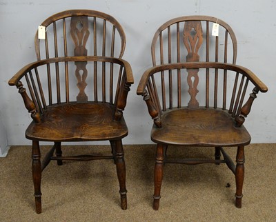 Lot 13 - Two 19th Century ash and oak Windsor armchairs