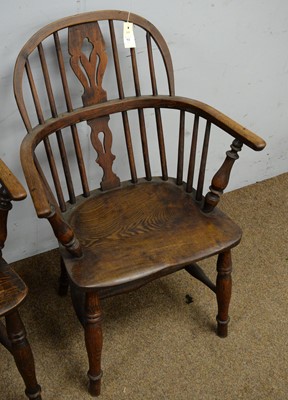 Lot 13 - Two 19th Century ash and oak Windsor armchairs