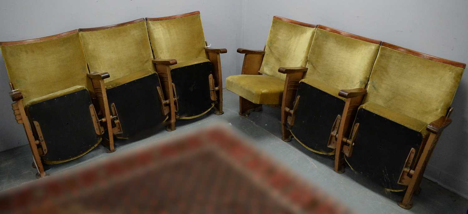 Lot 60 - Two sets of three Art Deco folding theatre chairs.