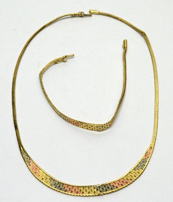 Lot 160A - A 14ct three-coloured gold necklace and bracelet