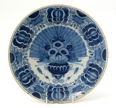 Lot 739 - Dutch delft peacock pattern charger