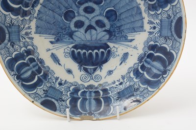 Lot 739 - Dutch delft peacock pattern charger