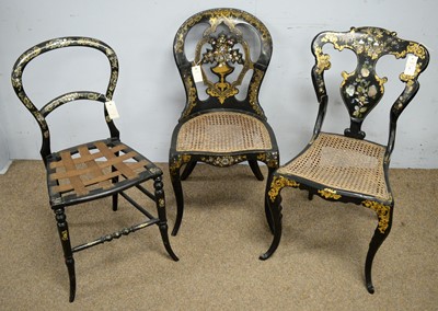 Lot 9 - Three decorative Victorian gilt papier mache salon chairs