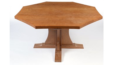 Lot 1276 - Workshop of  Robert ‘Mouseman’ Thompson (Kilburn): an oak 4ft. 6in. octagonal dining table.