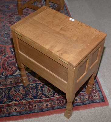 Lot 1270 - Workshop of Robert ‘Mouseman’ Thompson (Kilburn): an oak sewing workbox.