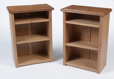 Lot 1284 - Workshop of Robert 'Mouseman' Thompson (Kilburn): a pair of small oak bedside bookcases.