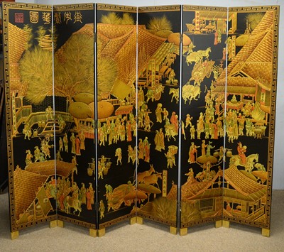 Lot 55 - A large and decorative Chinese six fold screen