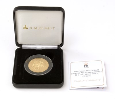 Lot 446 - The Queen Elizabeth II Longest Reigning Monarch 22-carat gold proof £2 coin