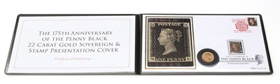 Lot 450 - The 175th Anniversary of the Penny Black 22-carat gold sovereign and stamp presentation cover