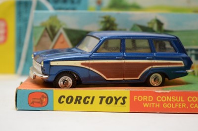 Lot 312 - A Corgi Toys Ford Consul Cortina car and accessories.