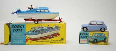 Lot 309 - Corgi Toys die-cast Morris Mini-Minor; and a Corgi Toys Dolphin 20 Cruiser.