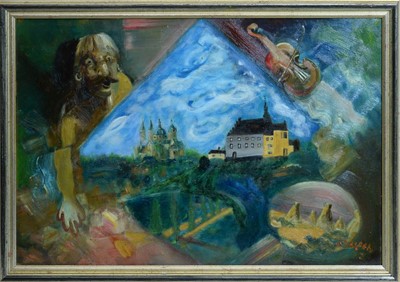 Lot 730 - Antoni Sulek - Prism Portal with Violin and Haystacks | oil