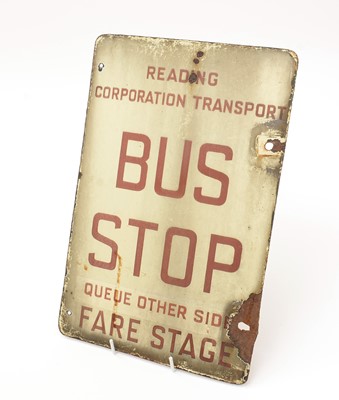 Lot 535 - Reading Corporation Transport Bus Stop enamel sign