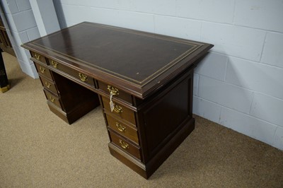 Lot 55 - Sligh of Michigan: a reproduction Victorian style mahogany kneehole pedestal writing desk