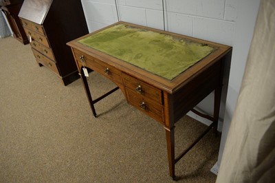 Lot 19 - An Edwardian mahogany and satinwood banded writing desk, Ralph Johnson of Warrington label
