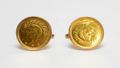 Lot 109 - Two quarter Iranian Pahlavi gold coin, in cufflink mounts