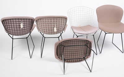 Lot 342 - Harry Bertoia; seven mid-century wire chairs; matching stool; and later fabric covers.