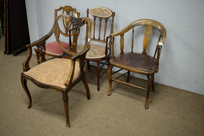 Lot 70 - Four Edwardian inlaid salon/nursing chairs various