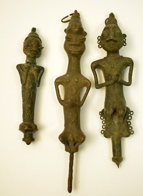 Lot 481 - Three single Edan Ogboni staffs/rods