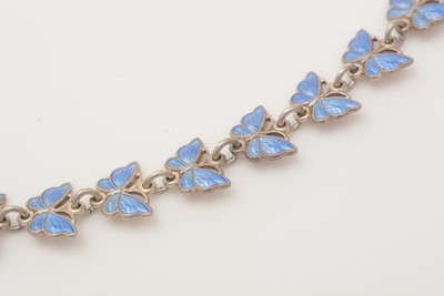 Lot 454 - Volmer Bahner, Denmark: a blue enamel and silver butterfly necklace