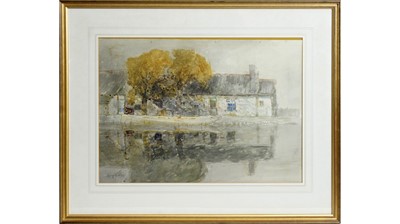 Lot 861 - George Edward Horton - Autumnal Farmstead Reflected in a Lake | watercolour