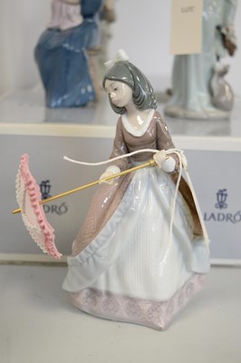 Lot 361 - A selection of Lladro figures, including: Time to Sew; Circus Sam; Fisher Boy; and two others