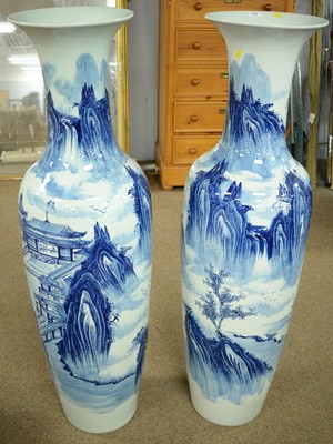 Lot 419 - A pair of Chinese blue and white floor standing vases