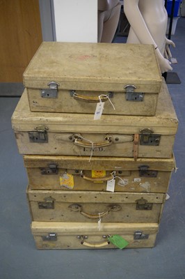 Lot 493 - Five early 20th Century vellum style suitcases.