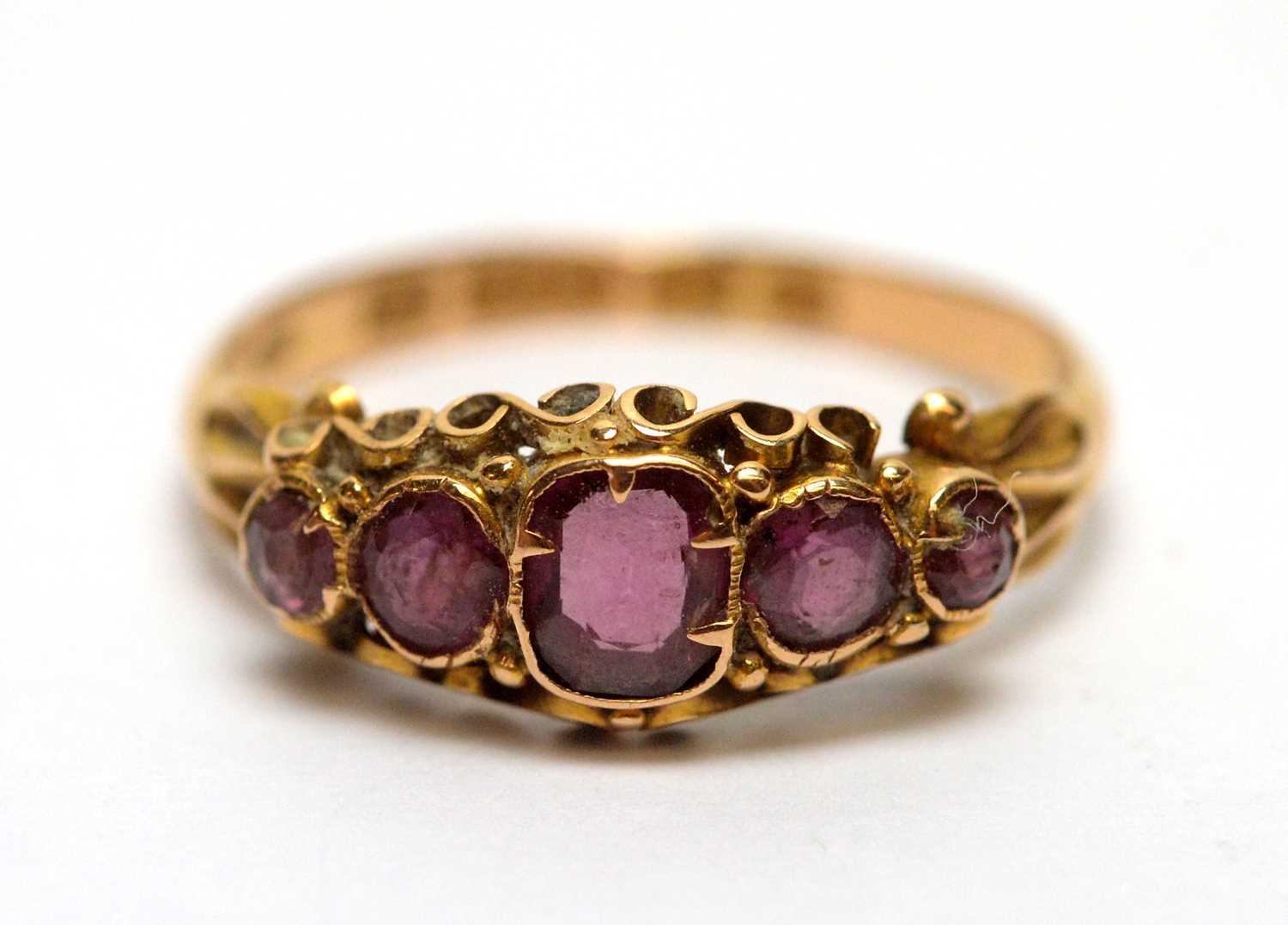 Lot 167 - A 19th Century 15ct yellow gold five stone garnet ring