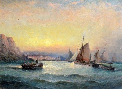 Lot 972 - William Anslow Thornley - Sunset, Fishing Boats Making for Port | watercolour