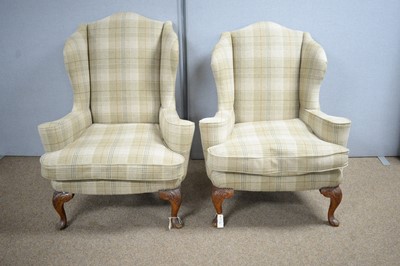 Lot 37 - Georgian-style lady's and gent's armchairs in a tartan tweed.