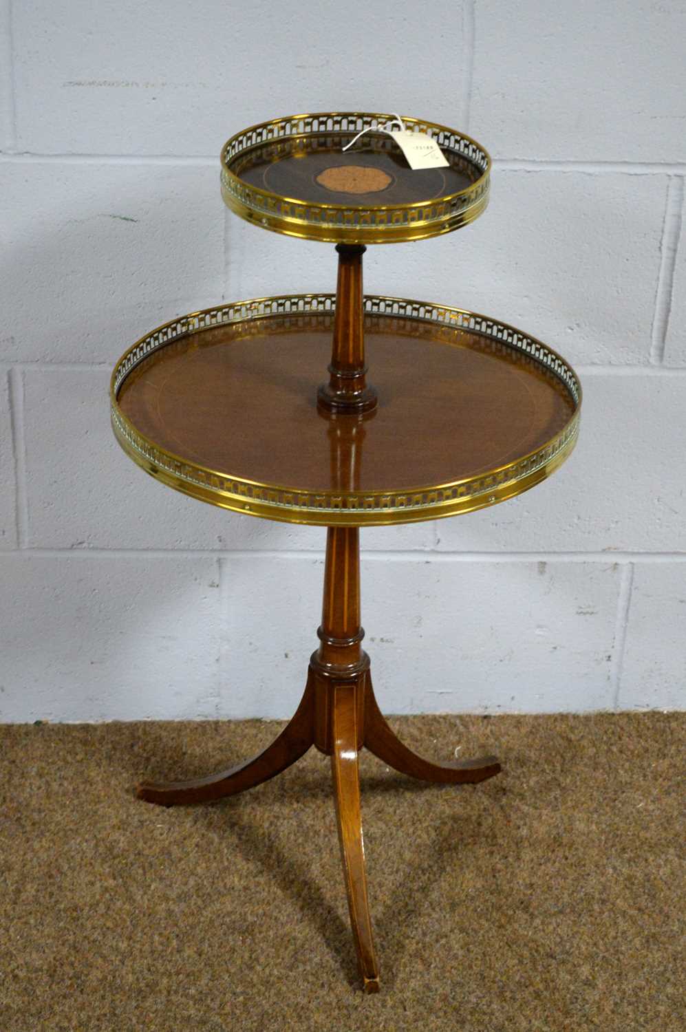 Lot 3 - An attractive 20th Century inlaid mahogany two-tier occasional table.