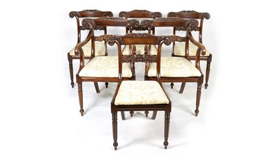 Lot 1290 - Six ornate George IV and later mahogany dining chairs.