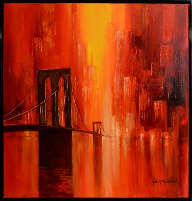 Lot 561 - Vasile Leondar - Golden Gate Bridge in Red | oil